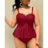 imageYonique Women Plus Size 2 Piece Tankini Swimsuits Ruched Bathing Suits Peplum Swimwear Scalloped SwimsuitsBurgundy