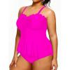 imageYonique Women Plus Size 2 Piece Tankini Swimsuits Ruched Bathing Suits Peplum Swimwear Scalloped SwimsuitsHot Pink
