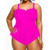 imageYonique Women Plus Size 2 Piece Tankini Swimsuits Ruched Bathing Suits Peplum Swimwear Scalloped SwimsuitsHot Pink