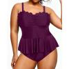 imageYonique Women Plus Size 2 Piece Tankini Swimsuits Ruched Bathing Suits Peplum Swimwear Scalloped SwimsuitsPurple