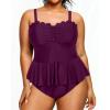 imageYonique Women Plus Size 2 Piece Tankini Swimsuits Ruched Bathing Suits Peplum Swimwear Scalloped SwimsuitsPurple