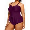 imageYonique Women Plus Size 2 Piece Tankini Swimsuits Ruched Bathing Suits Peplum Swimwear Scalloped SwimsuitsPurple