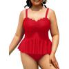imageYonique Women Plus Size 2 Piece Tankini Swimsuits Ruched Bathing Suits Peplum Swimwear Scalloped SwimsuitsRed