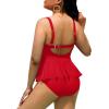 imageYonique Women Plus Size 2 Piece Tankini Swimsuits Ruched Bathing Suits Peplum Swimwear Scalloped SwimsuitsRed
