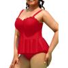 imageYonique Women Plus Size 2 Piece Tankini Swimsuits Ruched Bathing Suits Peplum Swimwear Scalloped SwimsuitsRed