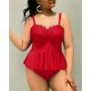 imageYonique Women Plus Size 2 Piece Tankini Swimsuits Ruched Bathing Suits Peplum Swimwear Scalloped SwimsuitsRed