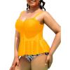 imageYonique Women Plus Size 2 Piece Tankini Swimsuits Ruched Bathing Suits Peplum Swimwear Scalloped SwimsuitsYellow Floral