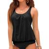imageYonique Womens Blouson Tankini Top No Bottom Loose Fit Swim Top Modest Tank TopBlack