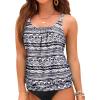 imageYonique Womens Blouson Tankini Top No Bottom Loose Fit Swim Top Modest Tank TopBlack and White Stripes