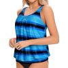 imageYonique Womens Blouson Tankini Top No Bottom Loose Fit Swim Top Modest Tank TopBlue Black Striped