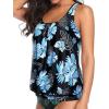 imageYonique Womens Blouson Tankini Top No Bottom Loose Fit Swim Top Modest Tank TopBlue Flowers and Black
