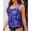 imageYonique Womens Blouson Tankini Top No Bottom Loose Fit Swim Top Modest Tank TopBlue Leaves