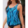 imageYonique Womens Blouson Tankini Top No Bottom Loose Fit Swim Top Modest Tank TopBlue Wavy Pattern