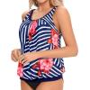 imageYonique Womens Blouson Tankini Top No Bottom Loose Fit Swim Top Modest Tank TopBlue White Floral Striped