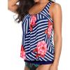 imageYonique Womens Blouson Tankini Top No Bottom Loose Fit Swim Top Modest Tank TopBlue White Floral Striped