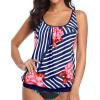imageYonique Womens Blouson Tankini Top No Bottom Loose Fit Swim Top Modest Tank TopBlue White Floral Striped