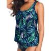 imageYonique Womens Blouson Tankini Top No Bottom Loose Fit Swim Top Modest Tank TopBlue and Leaves