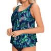 imageYonique Womens Blouson Tankini Top No Bottom Loose Fit Swim Top Modest Tank TopBlue and Leaves