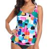 imageYonique Womens Blouson Tankini Top No Bottom Loose Fit Swim Top Modest Tank TopColor Block