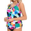 imageYonique Womens Blouson Tankini Top No Bottom Loose Fit Swim Top Modest Tank TopColor Block
