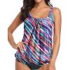 imageYonique Womens Blouson Tankini Top No Bottom Loose Fit Swim Top Modest Tank TopColorful Stripe