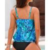 imageYonique Womens Blouson Tankini Top No Bottom Loose Fit Swim Top Modest Tank TopLight Blue and Leaves