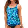 imageYonique Womens Blouson Tankini Top No Bottom Loose Fit Swim Top Modest Tank TopLight Blue and Leaves