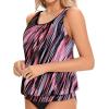 imageYonique Womens Blouson Tankini Top No Bottom Loose Fit Swim Top Modest Tank TopPink Striped