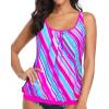 imageYonique Womens Blouson Tankini Top No Bottom Loose Fit Swim Top Modest Tank TopPink and Stripe