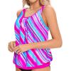 imageYonique Womens Blouson Tankini Top No Bottom Loose Fit Swim Top Modest Tank TopPink and Stripe
