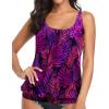 imageYonique Womens Blouson Tankini Top No Bottom Loose Fit Swim Top Modest Tank TopPurple Leaf