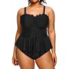 imageYonique Women Plus Size 2 Piece Tankini Swimsuits Ruched Bathing Suits Peplum Swimwear Scalloped SwimsuitsBlack