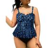 imageYonique Women Plus Size 2 Piece Tankini Swimsuits Ruched Bathing Suits Peplum Swimwear Scalloped SwimsuitsBlue Leopard