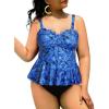 imageYonique Women Plus Size 2 Piece Tankini Swimsuits Ruched Bathing Suits Peplum Swimwear Scalloped SwimsuitsBlue Paisley
