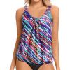 imageYonique Womens Blouson Tankini Top No Bottom Loose Fit Swim Top Modest Tank TopColorful Stripe