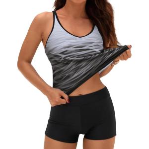 imageYonique 2 Piece Tankini Swimsuits for Women with Boy Shorts Athletic Swim Tank Top Bathing SuitsGray Gradient