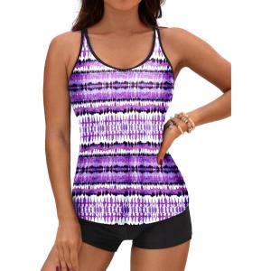 imageYonique 2 Piece Tankini Swimsuits for Women with Boy Shorts Athletic Swim Tank Top Bathing SuitsPurple 01
