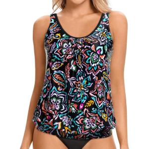 imageYonique Womens Blouson Tankini Top No Bottom Loose Fit Swim Top Modest Tank TopColorful Paisley