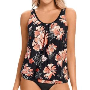 imageYonique Womens Blouson Tankini Top No Bottom Loose Fit Swim Top Modest Tank TopPink Floral