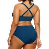 imageYonique Womens Plus Size Bikini High Waisted Swimsuits Two Piece Bathing Suits Tummy Control Swimwear02 Blue