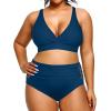imageYonique Womens Plus Size Bikini High Waisted Swimsuits Two Piece Bathing Suits Tummy Control Swimwear02 Blue