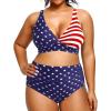 imageYonique Womens Plus Size Bikini High Waisted Swimsuits Two Piece Bathing Suits Tummy Control SwimwearAmerican Flag