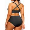 imageYonique Womens Plus Size Bikini High Waisted Swimsuits Two Piece Bathing Suits Tummy Control SwimwearBlack