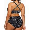 imageYonique Womens Plus Size Bikini High Waisted Swimsuits Two Piece Bathing Suits Tummy Control SwimwearBlack Marbling Print