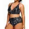 imageYonique Womens Plus Size Bikini High Waisted Swimsuits Two Piece Bathing Suits Tummy Control SwimwearBlack Marbling Print