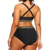 imageYonique Womens Plus Size Bikini High Waisted Swimsuits Two Piece Bathing Suits Tummy Control SwimwearBlack Weave