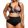 imageYonique Womens Plus Size Bikini High Waisted Swimsuits Two Piece Bathing Suits Tummy Control SwimwearBlack and Flower