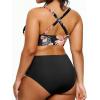 imageYonique Womens Plus Size Bikini High Waisted Swimsuits Two Piece Bathing Suits Tummy Control SwimwearBlack and Flower