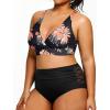 imageYonique Womens Plus Size Bikini High Waisted Swimsuits Two Piece Bathing Suits Tummy Control SwimwearBlack and Flower