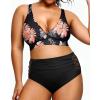 imageYonique Womens Plus Size Bikini High Waisted Swimsuits Two Piece Bathing Suits Tummy Control SwimwearBlack and Flower